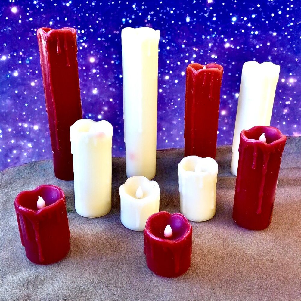 Flameless Candles Pillar Candles Battery Operated Red + White Waxy Lot of 10